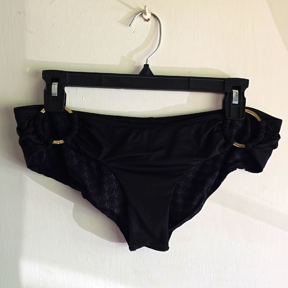 Victoria's Secret Black and Gold Bikini Swimsuit Bottom Size Medium